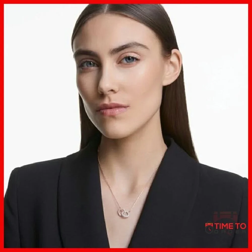 Sparkling Crystal Pendant Necklace Rose Gold Tone Chain 38cm